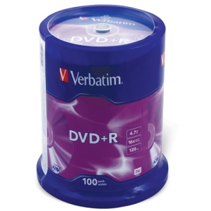 Диски DVD+R(плюс) VERBATIM 4,7Gb 16x 100шт. Cake Box /100/1
