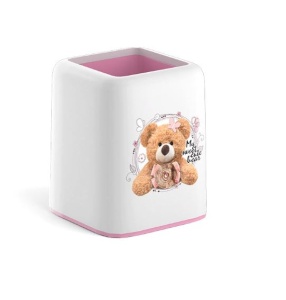Подставка-стакан, белая с розовой пастельной вставкой, ErichKrause Forte Teddy Bear /1/1