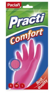 Перчатки резиновые PACLAN "PRACTI" COMFORT, розовые, размер М /100/1