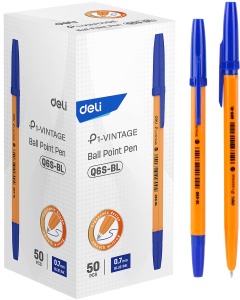 Ручка шариковая синяя Deli P1-Vintage, 0,7 мм, корпус оранжевый /50/1