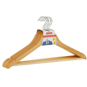 Вешалка-плечики для верхней одежды, набор 5 шт., дерево, 45см, цвет натуральный, Office Clean /20/1
