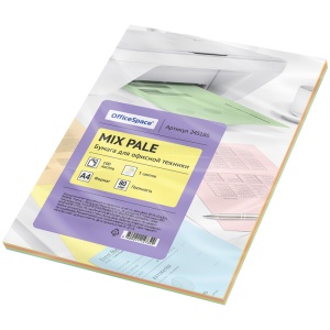 Бумага А4 микс цветная пастель OfficeSpace pale mix, 100 л. (5 цв.), 80 г/м /25/1