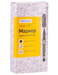 Маркер перманентный черный, 1 мм, тонкий, OfficeSpace/12/1