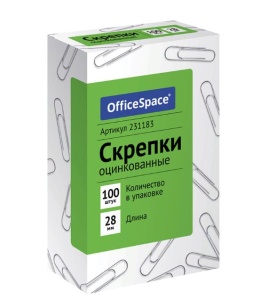 Скрепки 28 мм, оцинкованные, 100 шт./упак., OfficeSpace /120/1